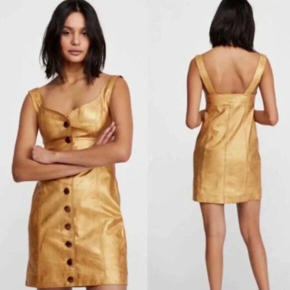 NWT Free People Goldie 100% Leather Mini Dress Sz 8 - Picture 1 of 3